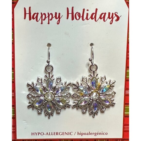 Snowflake Design Hypo-Allergenic Earrings Rhinestones Festive Holiday Christmas - Picture 1 of 3
